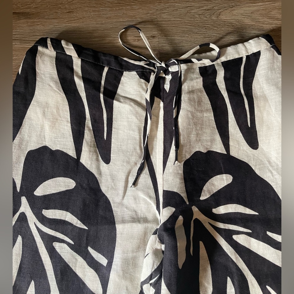 Magaschoni Linen Tropical Palm Print Wide-Leg Pants (Size M) — New Without Tags - Picture 7 of 8